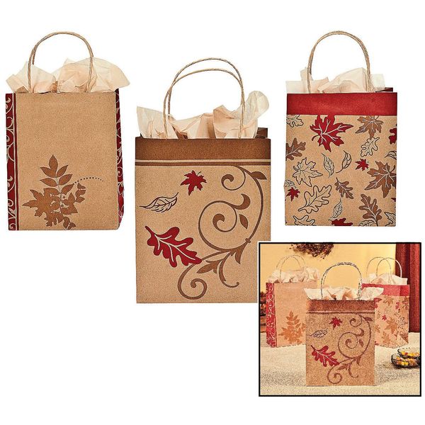 Fall Goodie Bags with Handles - 12 Craft Bags - Party Supplies