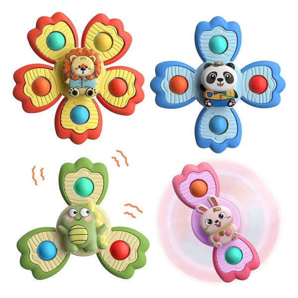 BENSE Suction Cup Spinner for Babies, Bath Toys for Babies, Novelty Spinning Tops for Airplane Travel, Baby Tray, Restaurant,Stocking Stuffers 4 Pack (Animal)