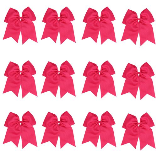 8 Inch Cheerleader Bows Ponytail Holder Solid Color Cheerleading Bows Hair Tie (Shocking Hot Pink)