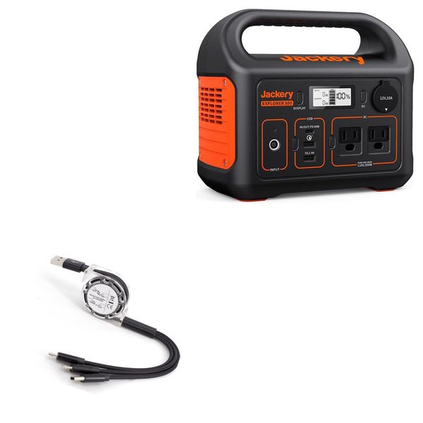 BoxWave Cable Compatible with Jackery Explorer 300 - AllCharge miniSync, Retractable, Portable USB Cable - Jet Black