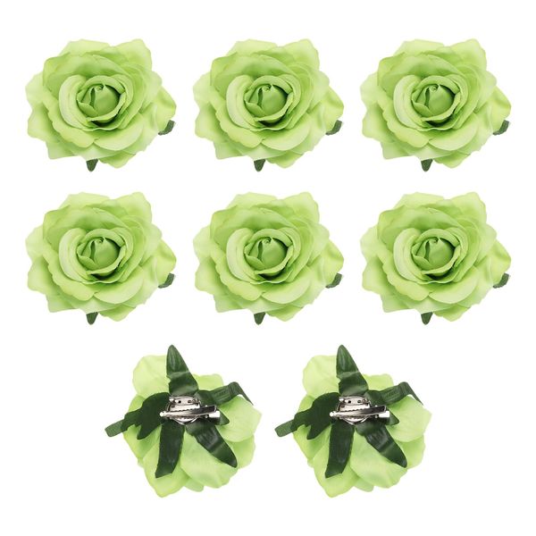 sourcing map 8 Pcs Rose Flower Hair Clips 4 Inch Flower Hair Pins Flower Brooch for Women Hair Accessories Green