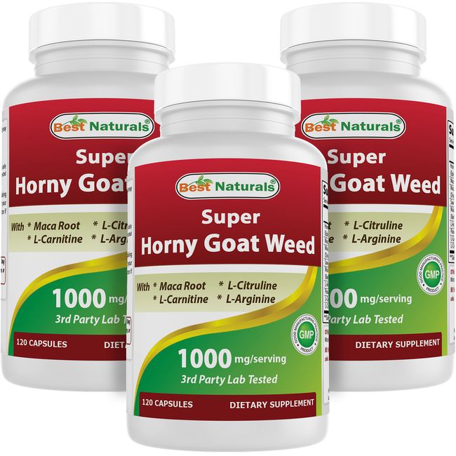 3 Pack Best Naturals Horny Goat Weed 1000 mg 120 Capsules