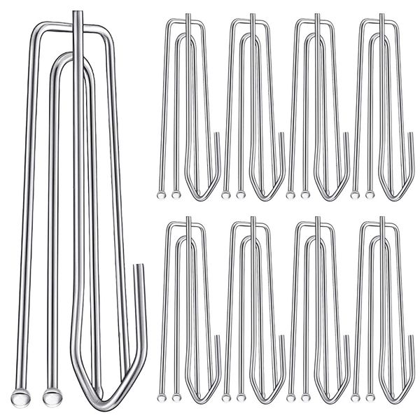 60PCS Stainless Steel Drapery Hook and Pin for Pleated Drapes 4 Prongs Pinch Pleat Clips Traverse Pleater 4 End Curtain Hangers for Window Door Bathroom Curtain