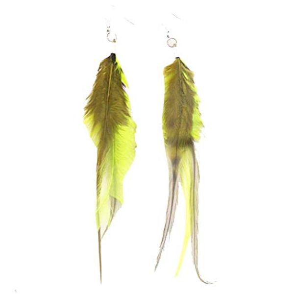 Mia Feather Earrings-Green Color-3 Beautiful Natural Feathers Per Earring-Each Pretty Feather Measures Approximately 5 Inches Long-For Pierced Ears-Hypoallergenic Findings (1 set)