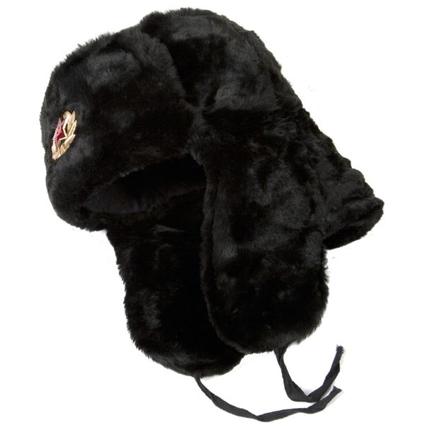Russian Ushanka Winter hat Black-62 with Russian Imperial Eagle Insignia