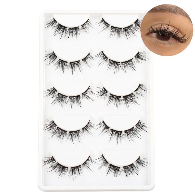 Himirell False Eyelashes DIY Clusters Lashes Individuals Wispy Wet Look Fluffy Cat Eye Fake Eyelashes Faux Mink Lashes 5 Pairs Multipack