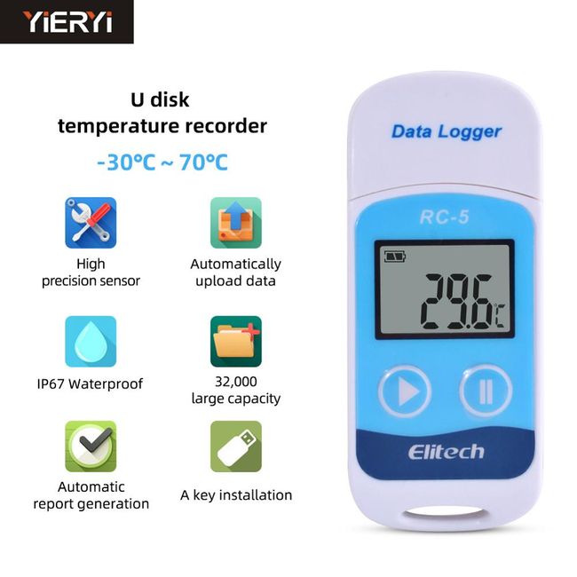 Temperature Data logger USB Thermometer Probe Waterproof Temp Recorder for  Win