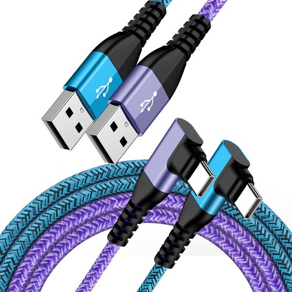 ANNIBER Android Charging Cable, L-Shaped Type C Cable, 2-Piece Set/1.8M/3A, Smart Phone, QC3.0 Rapid Charging, USB Type C, Nylon, L Type, USB Cable, Smartphone Data Cable, Compatible with Galaxy, Sony, Xperia, Huawei, Oppo, Android USB-C Devices