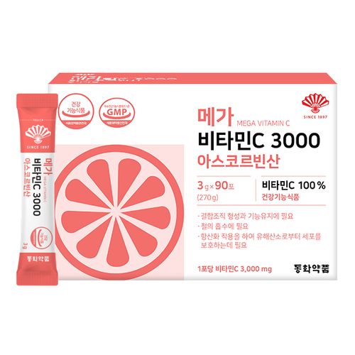 Dong Wha Pharm Mega Vitamin C 3000 Ascorbic Acid 90p, 1ea, 270g