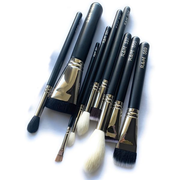 professional makeup brushes set by R&M - Handcrafted 9 Essential makeup brushes face eye tools