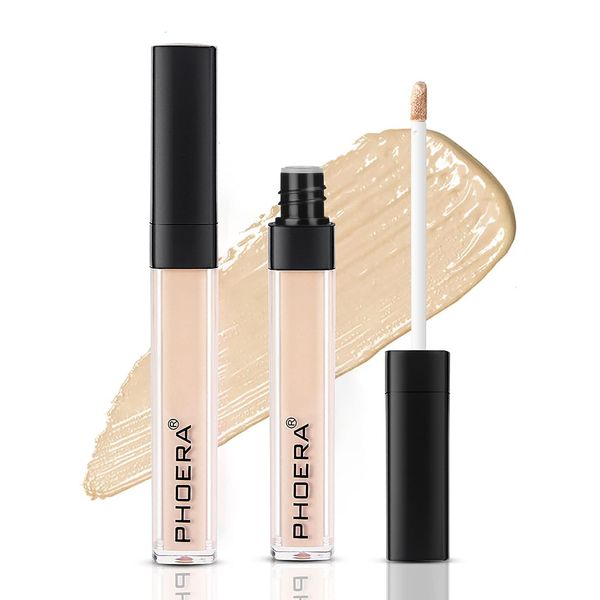 PHOERA Full Coverage Liquid Concealer 1 Count, Moisturizer HD High Definition Foundation, 24HR for Dark Circles (101#LIGHT)