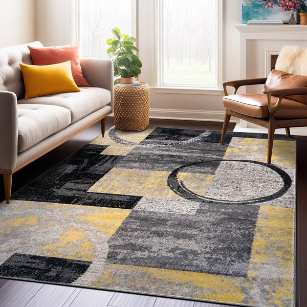 Rugshop Area Rug Abstract Circle Room Carpet Yellow Rugs Living Room Rugs 6x9