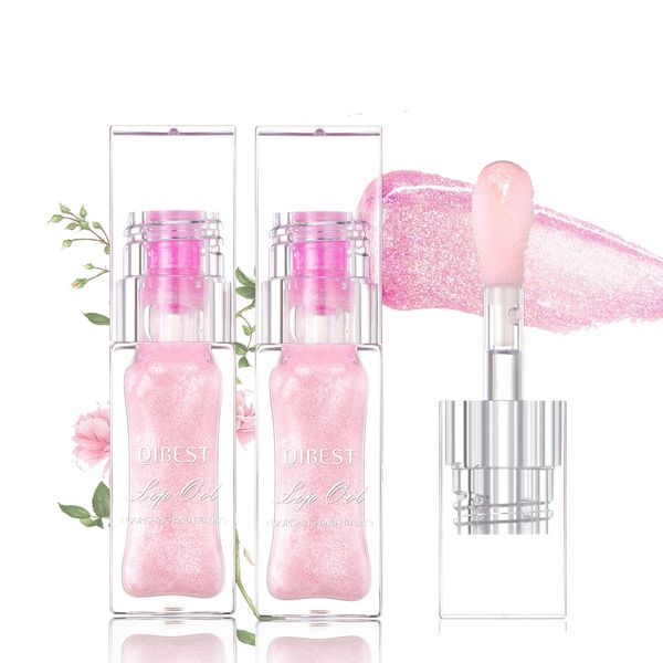 Bekoeen 2Pcs Magic Color Changing Lip Oil,Big Brush Head Hydrating Pink Lip Gloss,Moisturizing Lip Oil Set,Smooth Non-Sticky lip glow Oil, Fresh Girl's Lip Care (Pink)