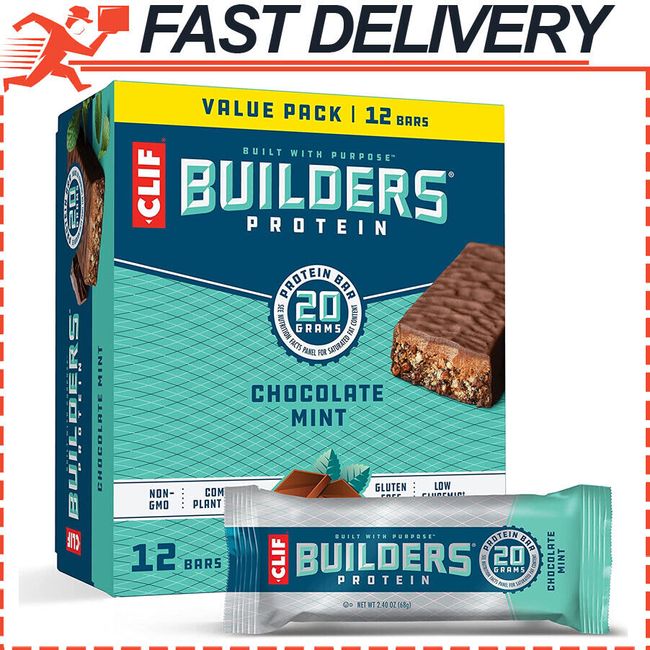 CLIF BUILDERS Protein Bars Chocolate Mint Gluten Free (2.4oz, 12 Ct)