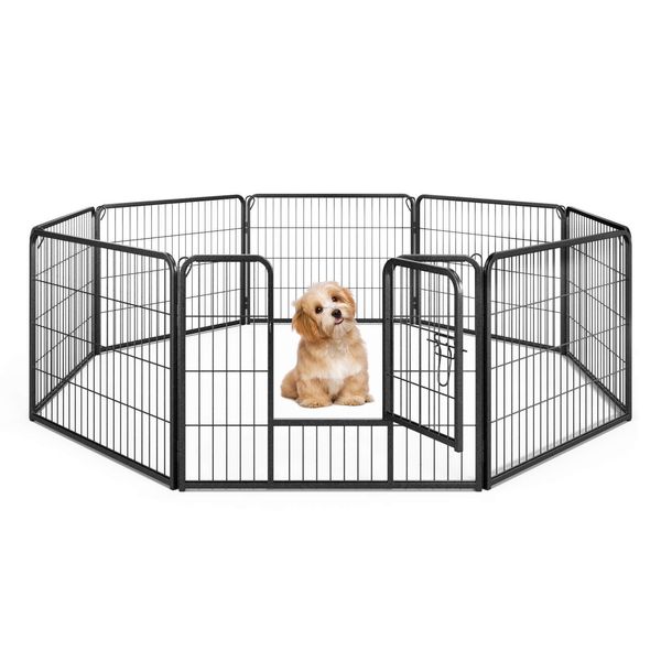 8 Panel 24" Height Pet Fence Dog Playpen Heavy-Duty Metal Puppy Pen Fence w/Door