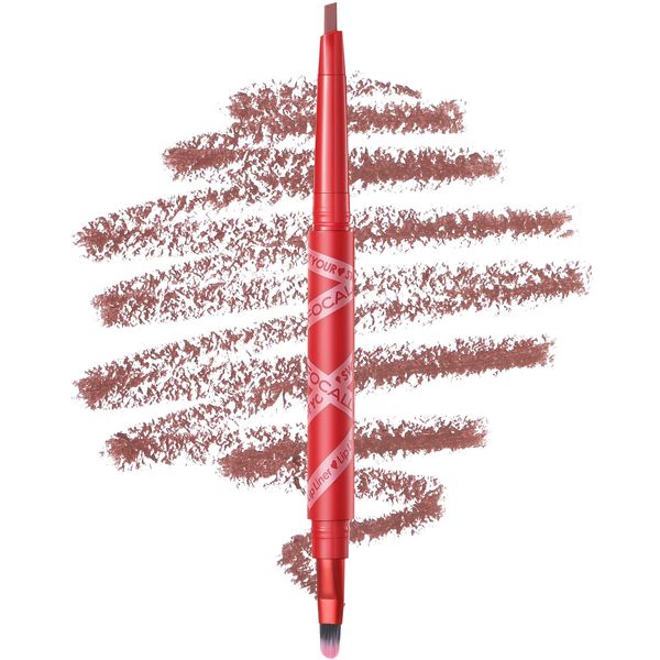 FOCALLURE NOT YOUR Sweetheart Lip Liner, Duo-head Lip Liner Pencil with Brush, Ultra Fine Lip Pencil, Smooth, Define, Shape & Fill Lips, 04 SPOILED BABE