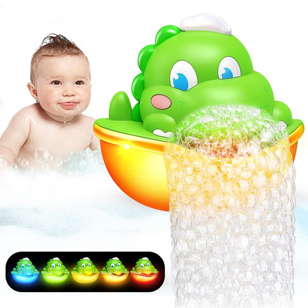 Dinosaur Bath Toys,Baby Bath Toys Light Up Bath Bubble Machine Automatic Bath Bubble Maker with Colourful Light Bathtime Shower Bath Toys for Kids Ages 1-3 4-8 Birthday Gift for Toddler Boys Girls