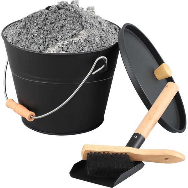 FEED GARDEN 1.5 Gallon Mini Ash Bucket with Lid,Shovel,Broom and Screwdriver,Iro