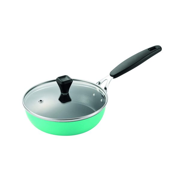 Pearl Metal HB-5394 Iron Frying Pan, 6.3 inches (16 cm), Glass Lid, Fluorine Processed, Blue, Induction Compatible, Petit