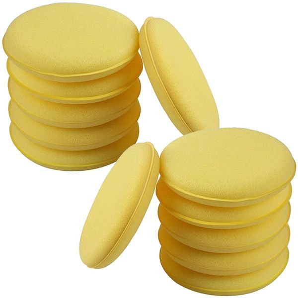 Car Wash Sponges, Pack of 12, Wax Sponges, Diameter 3.9 inches (10 cm), Round Shape Wax Applicator, Polishing Sponge, Polishing, Soft, Lightweight, Easy to Apply, Stain Removal, Improves Gloss, Car