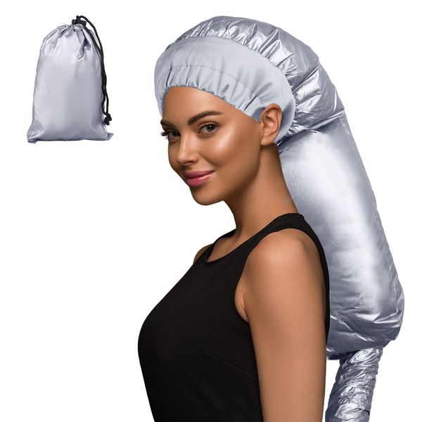 Bonnet Hood Hair Dryer, MSDADA Adjustable Hair Steamer, Portable Hair Dryer, Drying Cap, Net Plopping Cap for Women Long Curly Hair(Silver)