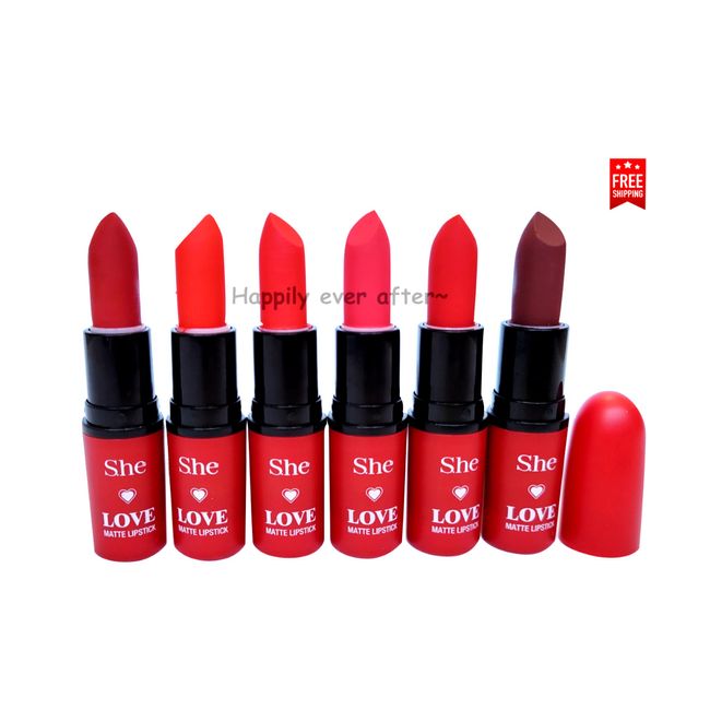 6 PCs Red Lipsticks - Long Lasting Red Shade Matte Lipsticks, Brand New 6 PCs