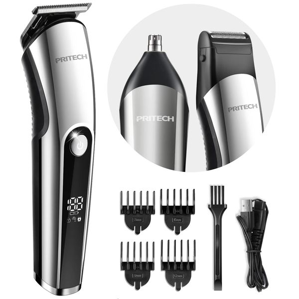 PRITECH Hair Clippers for Men Nose Hair Trimmer Micro Shavers 3 in 1 Mens Grooming Kit Cordless & Rechargeable Electric Hair Trimmer Led Display with T Blade Trimmer Cutting IPX6