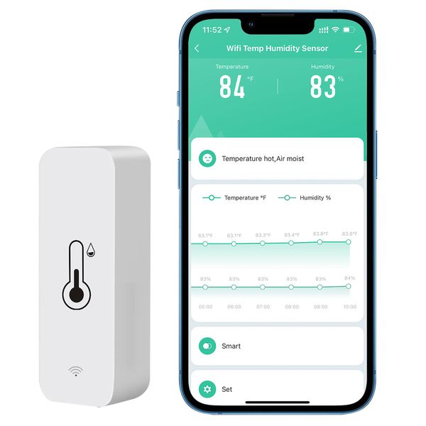 Comboss WiFi Hygrometer Thermometer Sensor, Wireless Temperature and Humidity Sensor for Indoor and Outdoor Use with Remote App Notification Alarm, Works with the Tuya SmartLife APP (1 Pack)