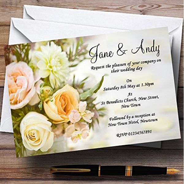 Peach Ivory Cream Rose Garden Personalized Evening Reception Invitations