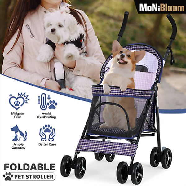 Pet Stroller 4 Wheels Foldable Cat Dog Travel Carrier Skylight w/Storage Basket