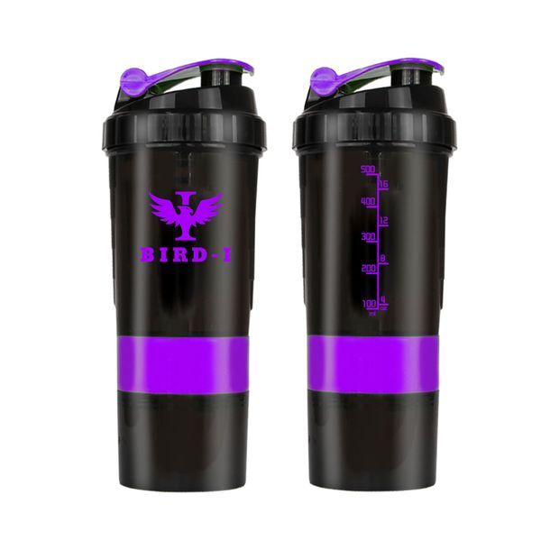 BIRD-I Gym Protein Shaker, 3-in-1, 500ml/16.9oz, BPA-Free, Metal Mixer. (PURPLE), JT4101