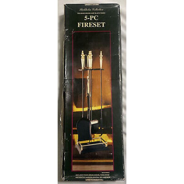 NEW STOCKHOLM COLLECTION POLISHED BRASS AND BLACK FINISH FIREPLACE TOOL FIRESET