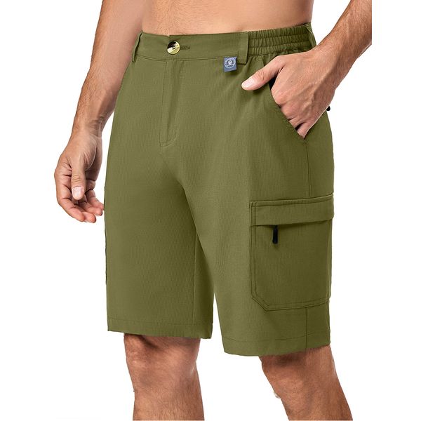 Little Donkey Andy Men's 10 Inch Quick Dry Cargo Shorts Stretch Lightweight Outdoor Hiking Shorts UPF 50 Olive Size L