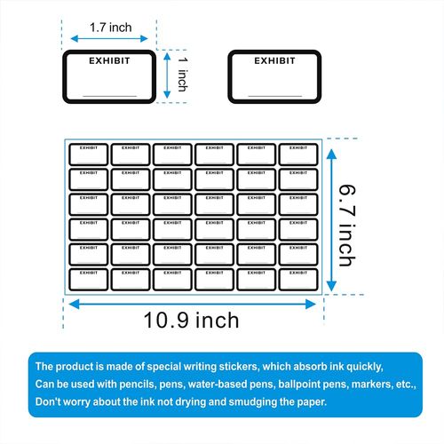 1000 Pcs Legal Exhibit Labels 1.73 x 1 Inches White Exhibit Labels Stickers, Exhibit Stickers for Offices, Courts, Legal Documents - Blank File Folder Labels Tabs - Report Dividers