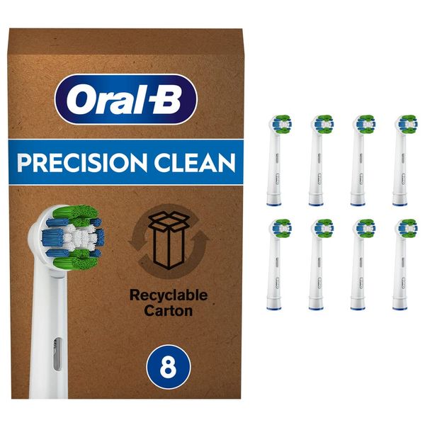 Oral-B Precision Clean Electric Toothbrush Head with CleanMaximiser Technology, Excess Plaque Remover, Pack of 8 Toothbrush Heads, Suitable for Mailbox, White