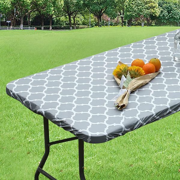 Dremisland Waterproof Rectangular TableCloth Elastic Edged Fitted Vinyl Table Cover with Flannel Backing Wipeable Moroccan Oil-proof PVC Table Protector Cover for Dinning Room Kitchen Picnic Party