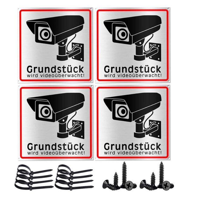 4 Stück Achtung Videoüberwachung Schild (15x15 cm) -Videoüberwachung,Schild Videoüberwachung,Videoüberwacht Schilder,Hinweisschild für Kameraüberwachung - Aluverbund Warnhinweis für Innen Außen