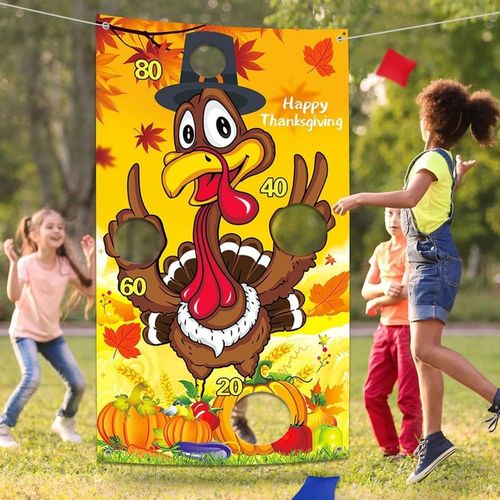 Upgraded, Thanksgiving Games, Fall Festival Games, for Kids Teen, Funny Turkey Toss Game, with 4 Bean Bags, Classic Design, Premium Banner, Accessories, Storage Bag, Friendsgiving Party Decorations