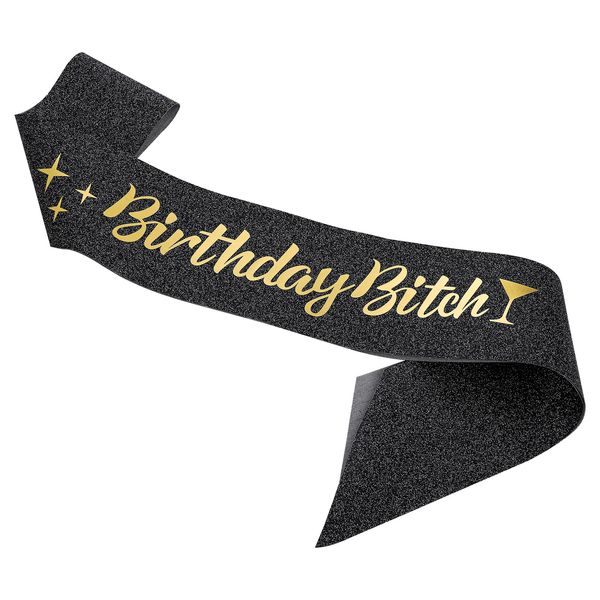 Grevosea Birthday Bitch Sash Birthday Sash Birthday Bitch Satin Sash Black Satin Sash with Gold Foil Birthday Sashes for Women Girls Birthday Party Decoration Supplies