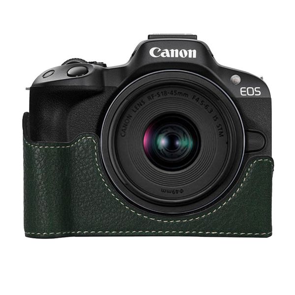 Canon EOS R50 Camera Half Case BEADY Camera Case PU Leather EOS R50 Hand Grip Protective Cover Green