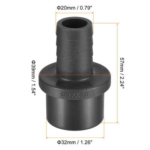 sourcing map PVC Pipe Fitting 20mm Barbed x 32mm OD Spigot Straight Tube Adapter Hose Quick Connector, Black Pack of 2