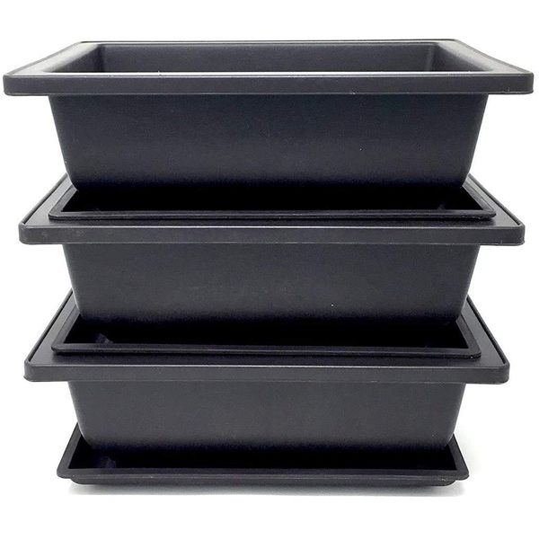 Bonsai Training Pots Humidity Trays - Built in Mesh, Brown 8-Inch Large Planters + Made from Durable Shatter Proof Poly-Resin (Set of 3 Pot Set)