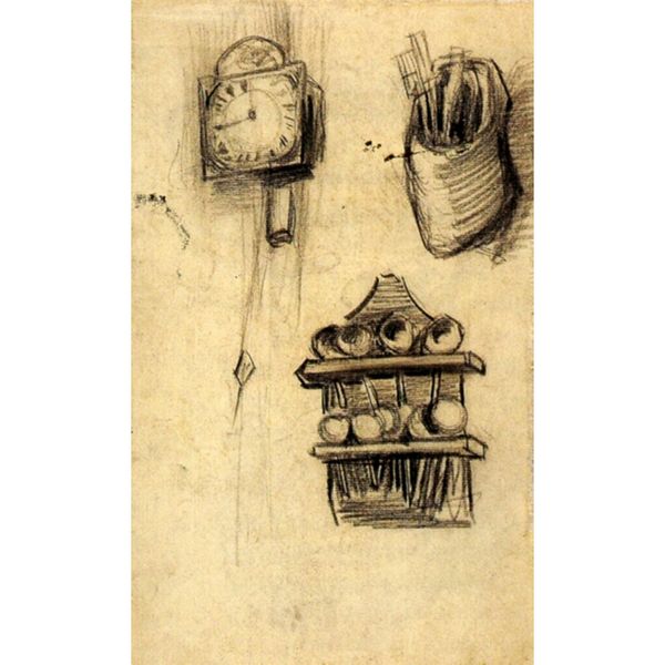 Clock, Clog with Cutlery and a Spoon Rack by Vincent Van Gogh
