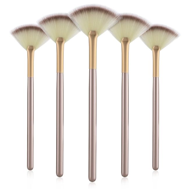 WLLHYF 5 PCS Gesichtsfächer Pinsel, Make-up Pinsel Maske schlank weich Applikator Pinsel chemische Peel Pinsel kosmetische Multi-Use-Tools für Frauen Mädchen Make-up Artist Stylist (Champagner)