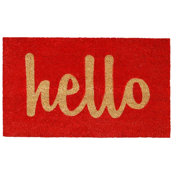 Calloway Mills 100301729RNS Script Hello Doormat, 17" x 29", Red/Natural