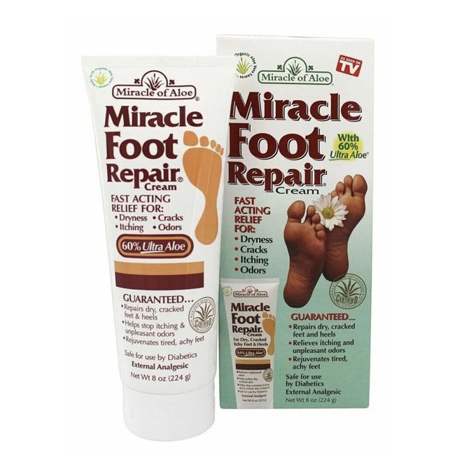 MIRACLE OF ALOE MIRACLE FOOT REPAIR CREAM for DRYNESS CRCKS FLAKING ODORS 8 Oz