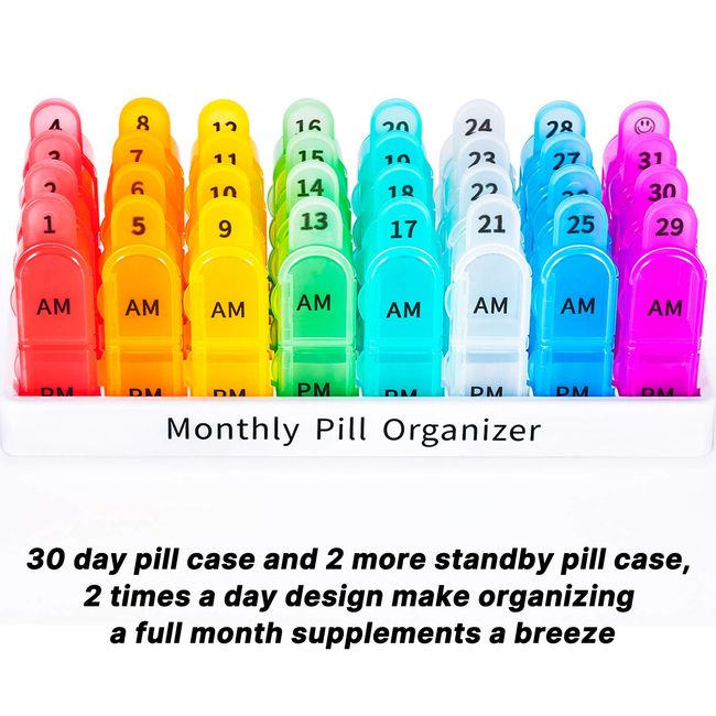 Monthly Pill Organizer Once a Day - 30 Day Pill Organizer Box