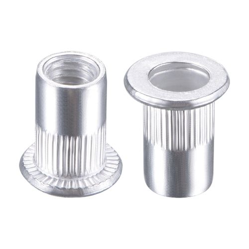 uxcell M6 Rivet Nut Aluminum Alloy Knurled Flat Head Screw-in Insert Nut Silver 25pcs