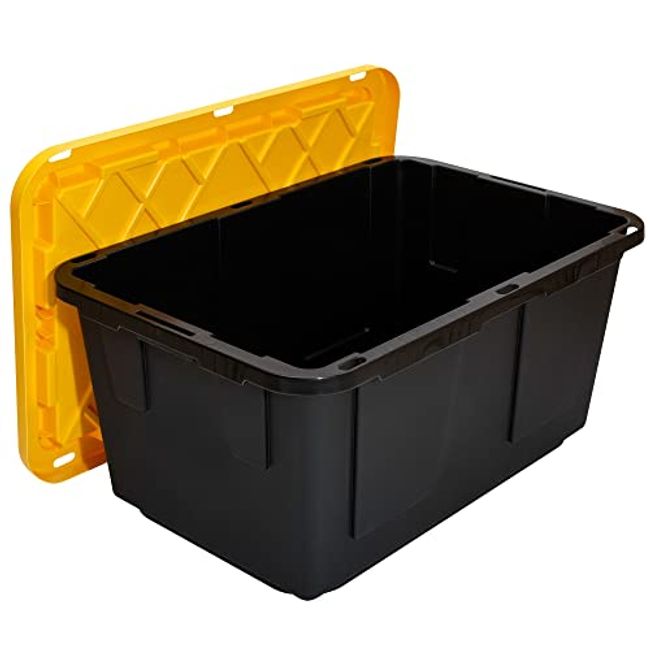 Plastic Storage Bin Lid 27 Gallon Black Yellow