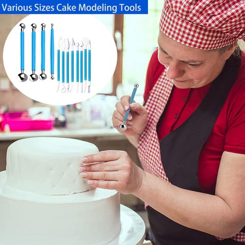 12pcs Cake Decorating Tools, Various Sizes Cake Modeling Tools, Fondant Tools Baking Tools Fondant Cake Decorating Clay Flower Sugarcraft Ball Model DIY Tool (Blue)